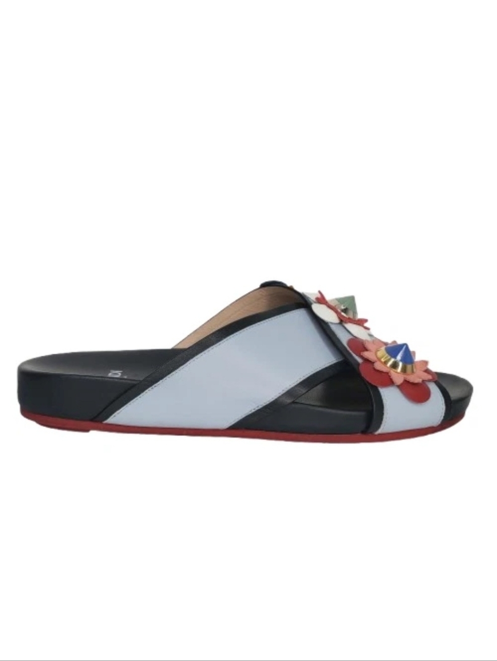 Fendi Flowerland Leather Crisscross Slide Sandals